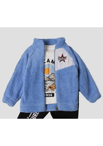 Kışlık Peluş Üçlü Takım Erkek Bebek Welsoft Sweatshirt Eşofman Içi Pamuklu