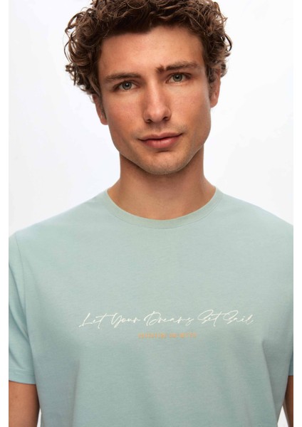 Regular Fit Mint Baskılı %100 Pamuk T-Shirt 2HC1454030180 modelleri