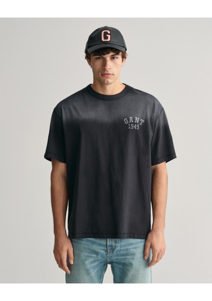 Erkek Siyah Relaxed Fit Bisiklet Yaka Logolu T-Shirt 2033014.5