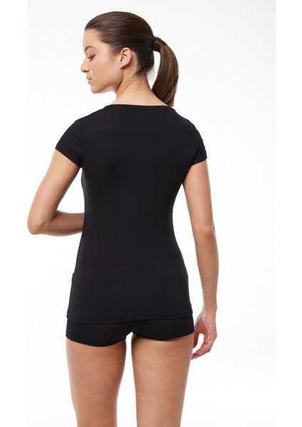 Kadın Siyah Açık Yuvarlak Yaka Kısa Kollu Modal Body 1035 modelleri