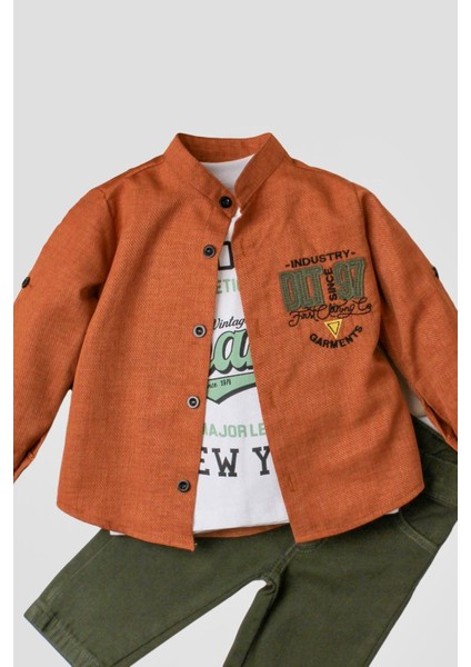 Erkek Bebek Spor Gömlek Takım Kot Pantolon Üst Sweatshirt Üçlü Takım Pamuklu