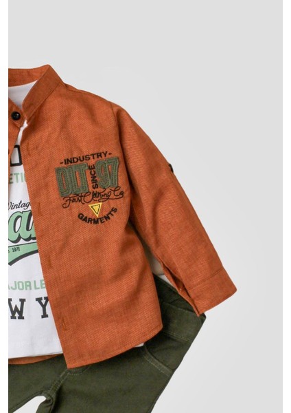 Erkek Bebek Spor Gömlek Takım Kot Pantolon Üst Sweatshirt Üçlü Takım Pamuklu