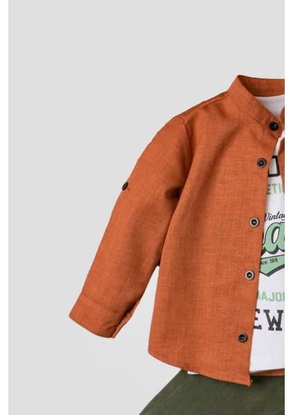 Erkek Bebek Spor Gömlek Takım Kot Pantolon Üst Sweatshirt Üçlü Takım Pamuklu
