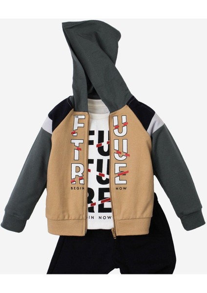 Future Baskılı Kapüşonlu Pamuk Bebek Takım 3’lü Takım Hırka Sweatshirt Alt modelleri