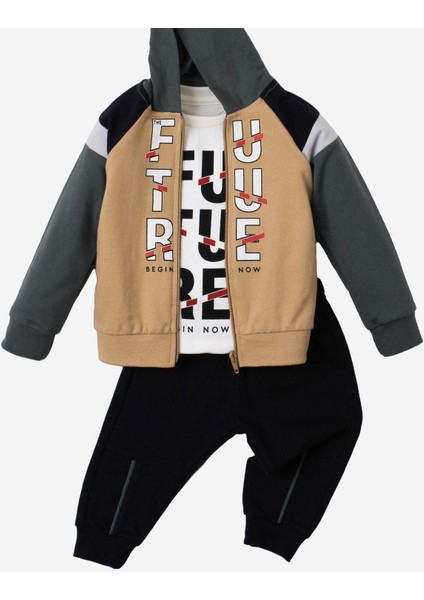 Future Baskılı Kapüşonlu Pamuk Bebek Takım 3’lü Takım Hırka Sweatshirt Alt fırsatları