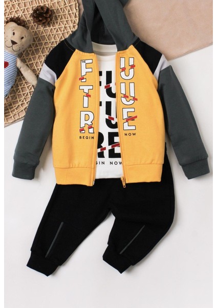 Future Baskılı Kapüşonlu Pamuk Bebek Takım 3’lü Takım Hırka Sweatshirt Alt modelleri