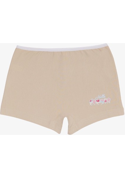 Kız Çocuk Boxer Dondurma Baskılı 5-11 Yaş, Bej