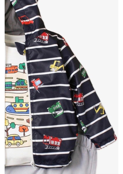 Araba Desenli Kapüşonlu Içi Pamuklu Yağmurluk Bebek Takımı modelleri