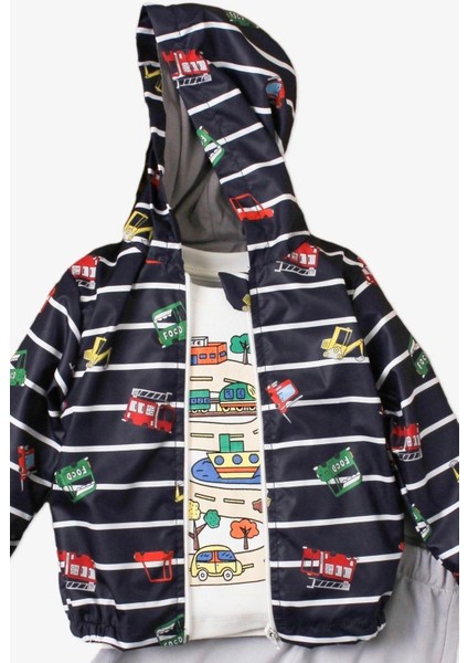 Araba Desenli Kapüşonlu Içi Pamuklu Yağmurluk Bebek Takımı fırsatları