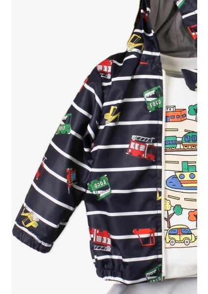 Araba Desenli Kapüşonlu Içi Pamuklu Yağmurluk Bebek Takımı indirimleri