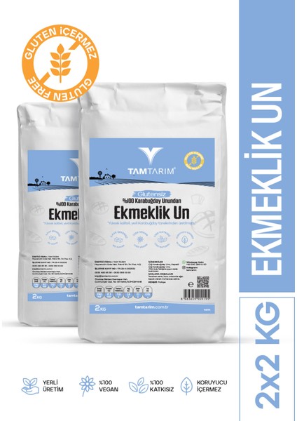 2 Adet - Glutensiz %100 Çiğ Karabuğday Unundan Ekmeklik Un 2 kg