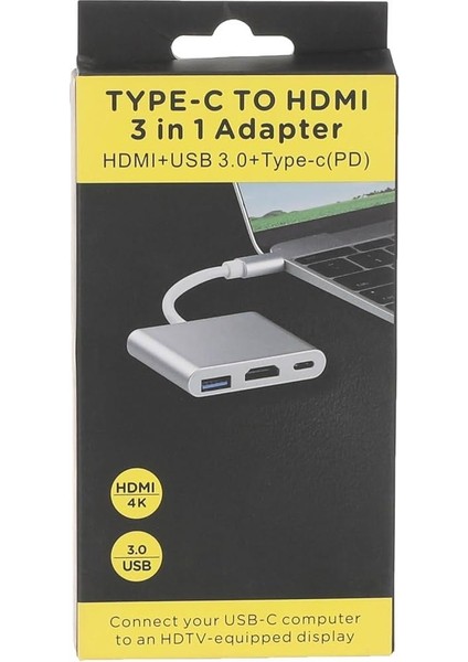 Macbook Uyumlu Type-C To HDMI 3 In 1 Usb3.0,hdmi,type-C (Pd)