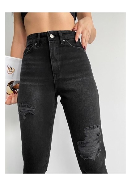 Yüksek Bel Peçli Mom Jean Kadın Pantolon