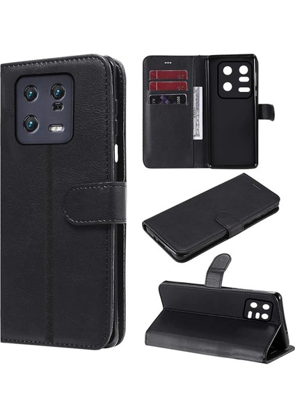 Xiaomi Mi 13 Pro Global Darbeye Dayanıklı Cüzdanlı ve Standlı Kapaklı Deri Kılıf Siyah AL4232