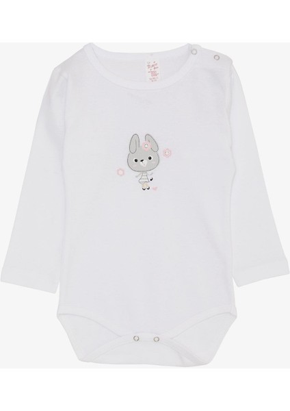 Kız Bebek Çıtçıtlı Zıbın Body Havalı Tavşancık Baskılı 9 Ay-3 Yaş, Beyaz
