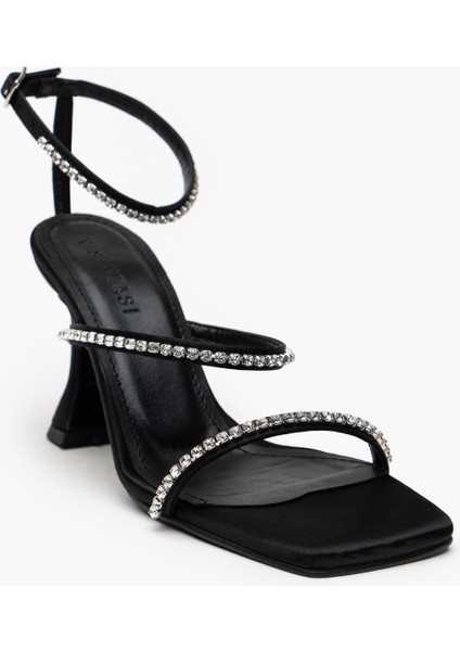 Sofia Siyah Saten Taş Detay Topuklu Kadın Sandalet indirimleri