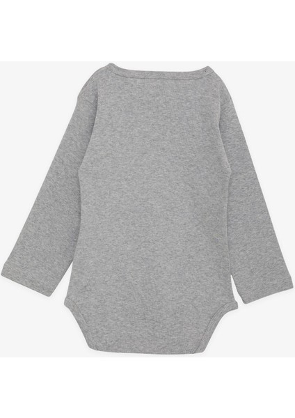 Erkek Bebek Çıtçıtlı Body Şoför Hayvancık Baskılı 9 Ay-3 Yaş, Gri Melanj