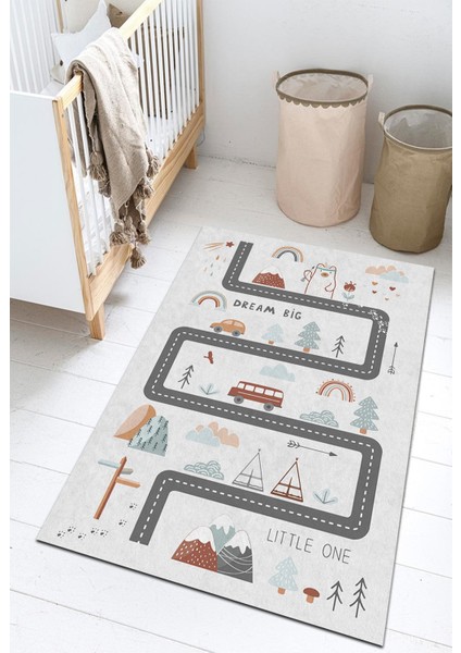 Dijital Baskı Kaymaz Makinede Yıkanabilir Leke Tutmaz Yol Desenli Çocuk Odası Halısı Oyun Halısı-11