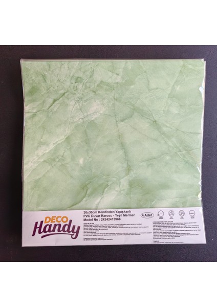 Decohandy 30X30 cm Pvc Duvar Karosu 4'lü Paket - Yeşil Mermer