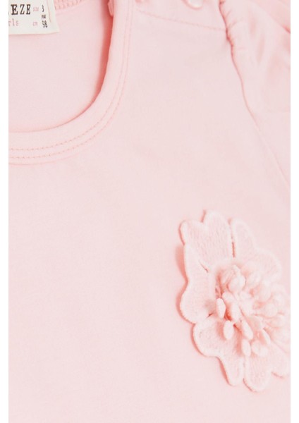 Kız Bebek Tişört Çiçek Nakışlı 9 Ay-3 Yaş, Pembe
