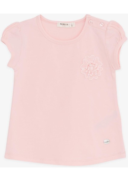 Kız Bebek Tişört Çiçek Nakışlı 9 Ay-3 Yaş, Pembe