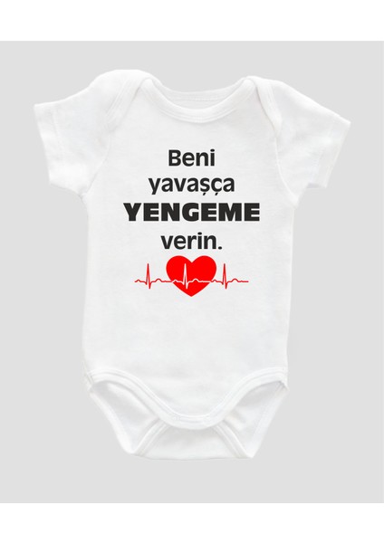 E Life Tasarım Beni Yavaşça Yengeme Verin Yazılı Bebek Body Pamuklu Beyaz Badi Zıbın Organik Baskılı ZBN001