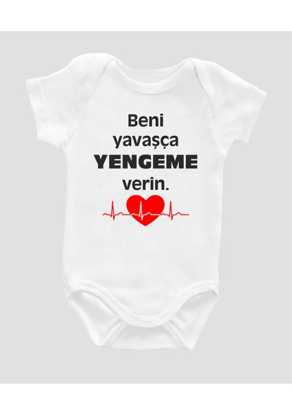 Beni Yavaşça Yengeme Verin Yazılı Bebek Body Pamuklu Beyaz Badi Zıbın Organik Baskılı ZBN001