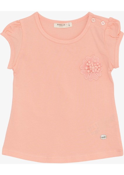 Kız Bebek Tişört Çiçek Nakışlı 9 Ay-3 Yaş, Somon