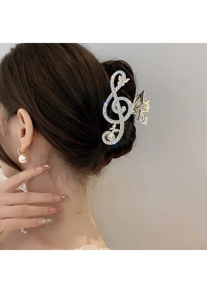 Yeni Trend Müzik Notalı Taşlı Model Gold Metal Mandal Toka - Lüks Sıkı Toplayan Mandal Saç Tokası fiyatları