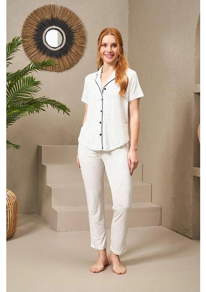 25118 Kadın Puanlı Düğmeli Kısa Kollu Pijama Takım fiyatları
