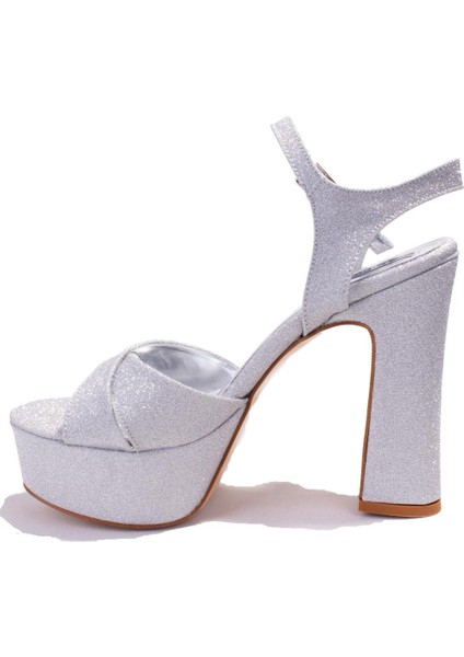 DZA07-337350CN Gümüş Simli Tek Bant Platform Topuklu Kadın Ayakkabı modelleri