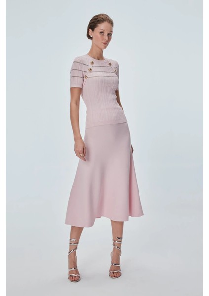 Kadın Kloş Midi Etek 0098 Pembe