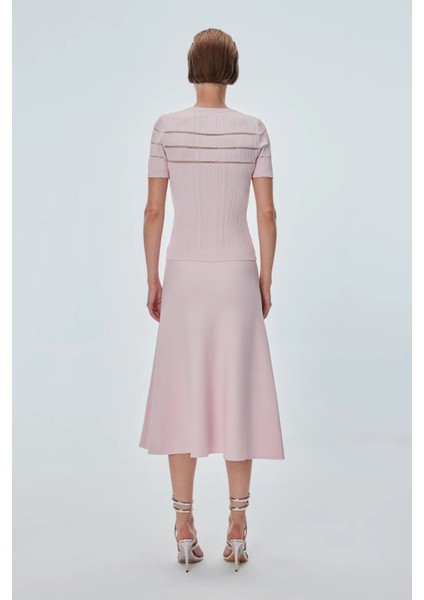 Kadın Kloş Midi Etek 0098 Pembe