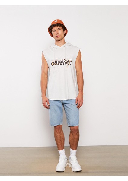 Kapüşonlu Baskılı Erkek Kolsuz Tişört fiyatları