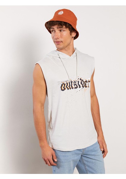 Kapüşonlu Baskılı Erkek Kolsuz Tişört modelleri