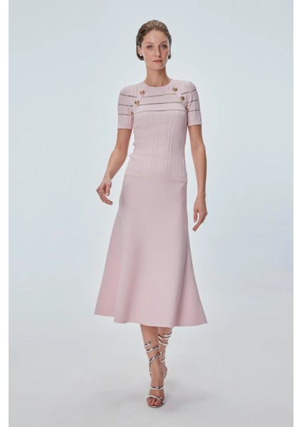 Kadın Kloş Midi Etek 0098 Pembe