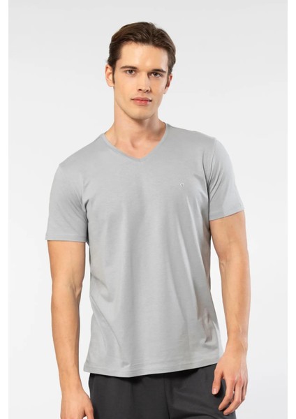 Erkek Kısakol V Yaka T-Shirt, %50 Pamuk %50 Modal