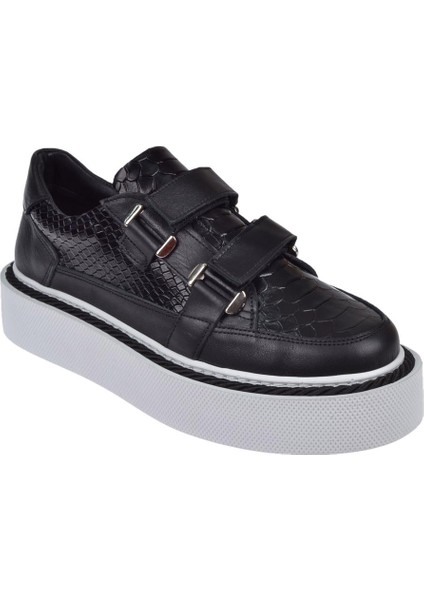 Hakiki Deri Cırtlı Kadın Ayakkabı PLM-34119 SİYAH