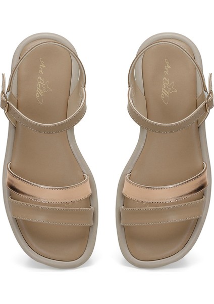 CS24036 4fx Bej Kadın Düz Sandalet