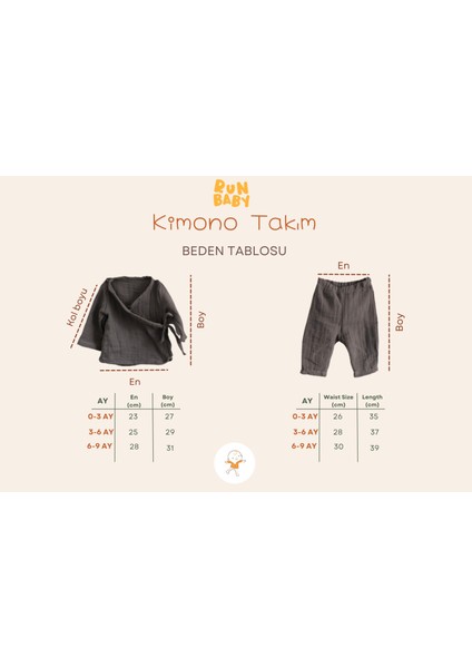 %100 Organik Çift Katlı Müslin Bebek Kimono Takımı