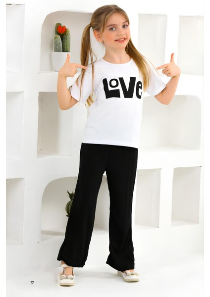 Siyah Love Baskılı 6-14 Yaş Takım 2030-3