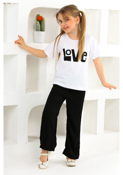 Siyah Love Baskılı 6-14 Yaş Takım 2030-3