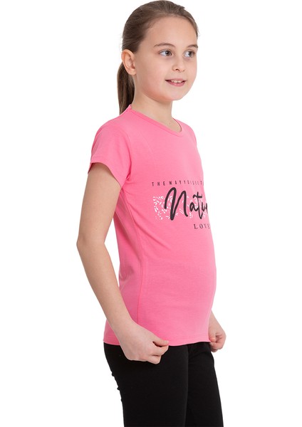 Pembe Nature Baskılı Bisiklet Yaka 5-12 Yaş Tişört 2037-1 fiyatları