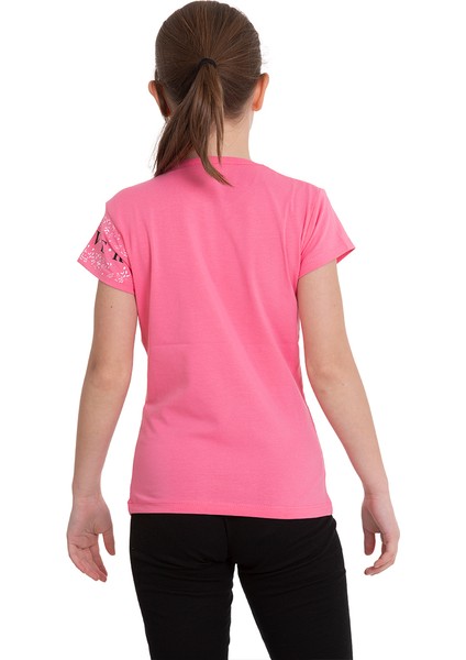 Pembe Nature Baskılı Bisiklet Yaka 5-12 Yaş Tişört 2037-1 modelleri