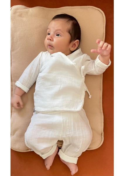 Organik Çift Katlı Müslin Bebek Kimono Takımı