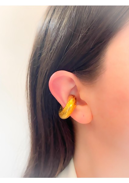 Çelik Kıkırdak Küpe Krater Görünümlü Kıkırdak (Earcuff) Küpe Geçmeli Küpe(1 Adet)