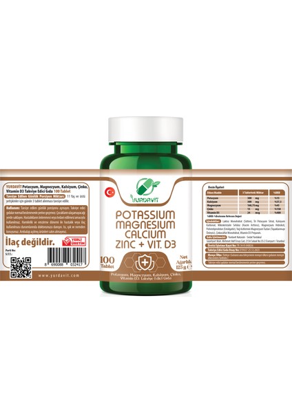 Potassium Magnesium Calcium Zinc Vitamin D3 100 Tablet fırsatları