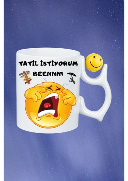 Tatil Istiyorum Ağlayan Emoji Baskılı Smile Emoji Toplu Kupa Bardak Çay Kahve Fincanı