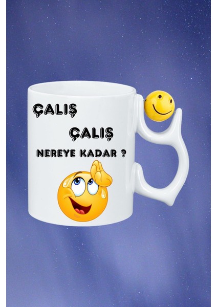 Çalış Çalış Emoji Baskılı Smile Emoji Toplu Kupa Bardak Çay Kahve Fincanı
