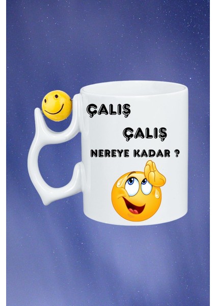 Çalış Çalış Emoji Baskılı Smile Emoji Toplu Kupa Bardak Çay Kahve Fincanı